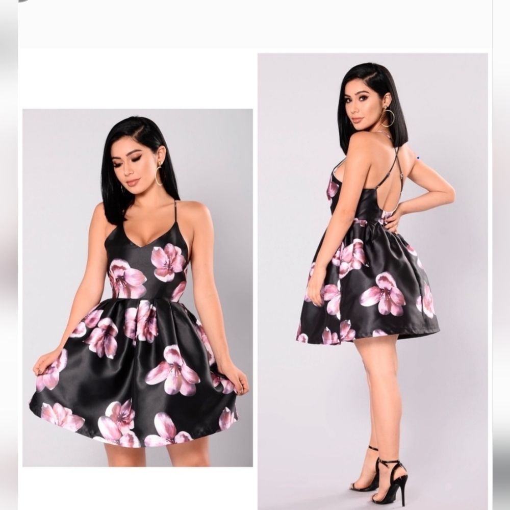 Crystal Doll Black and Pink Embellished Ruffled Midi Dress